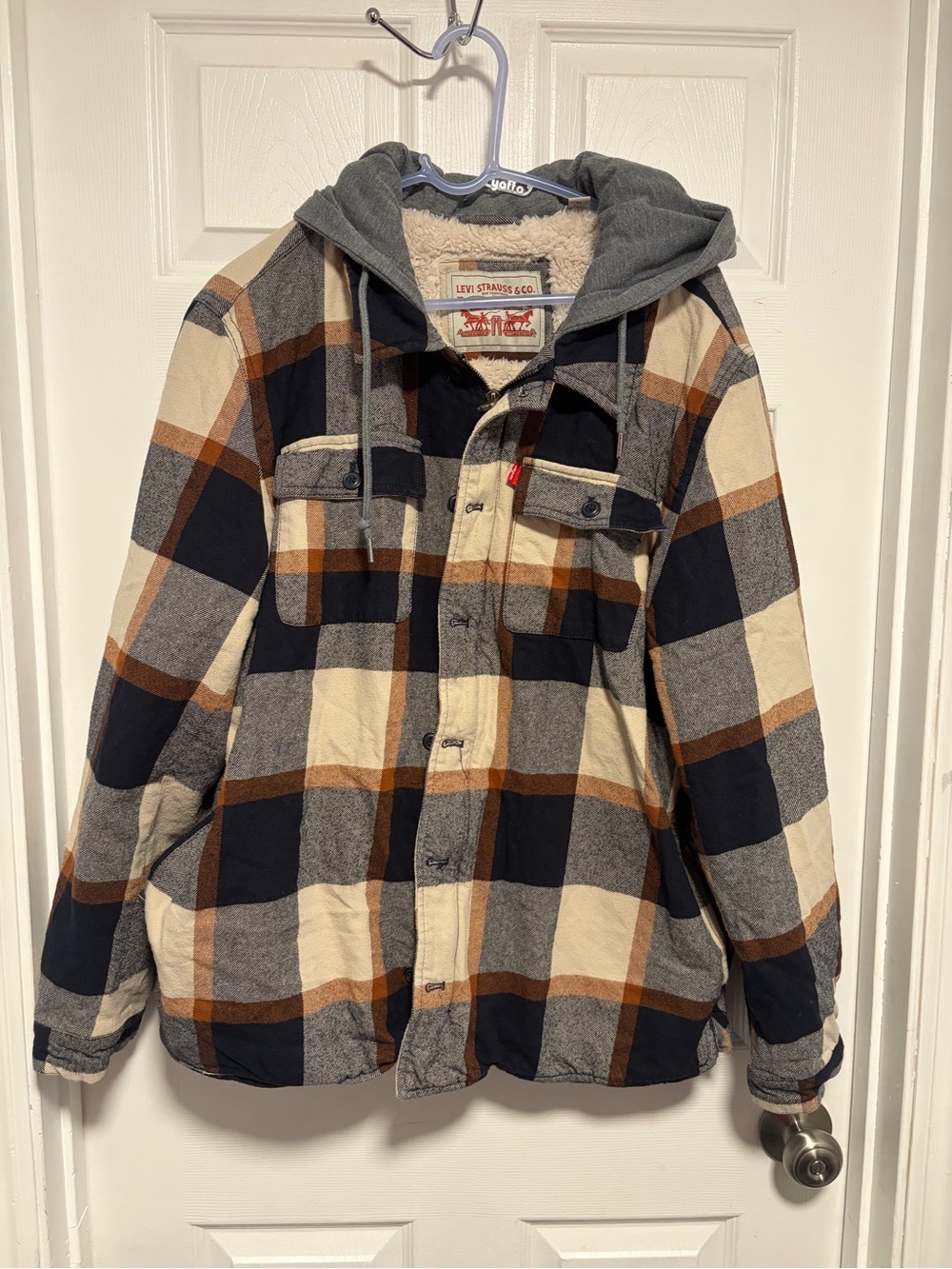 Levi's Plaid Sherpa-Lined Hooded Shirt Jacket - Black, Cream & Brown